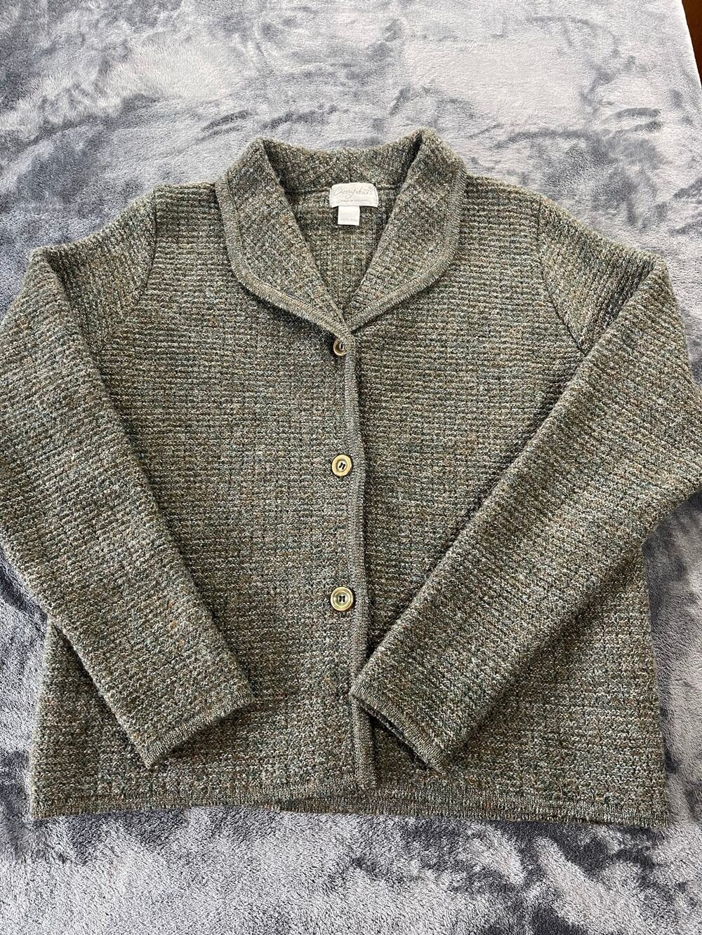 Vintage 100% Wool Tweed Cardigan Sweater Cropped Womens Large
